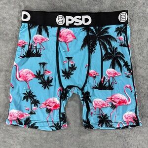 PSD Men’s Large Flamingo Palm Tree Print Boxer Brief Performance 5” Inseam